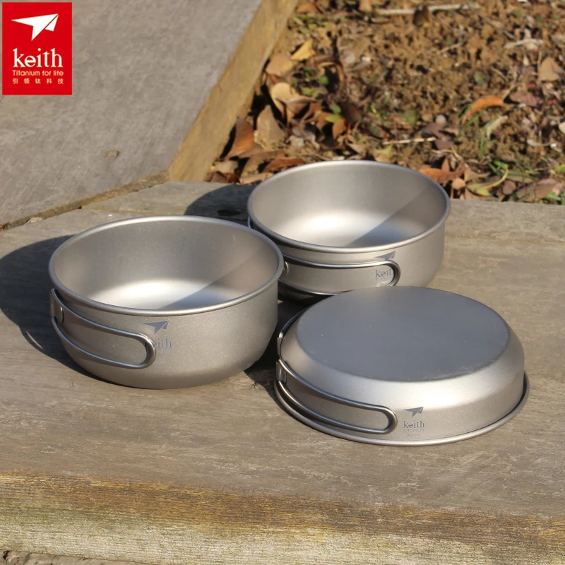Outdoor Hunting Kit - Keith 3PCS Titanium Cookware Pans Bowls