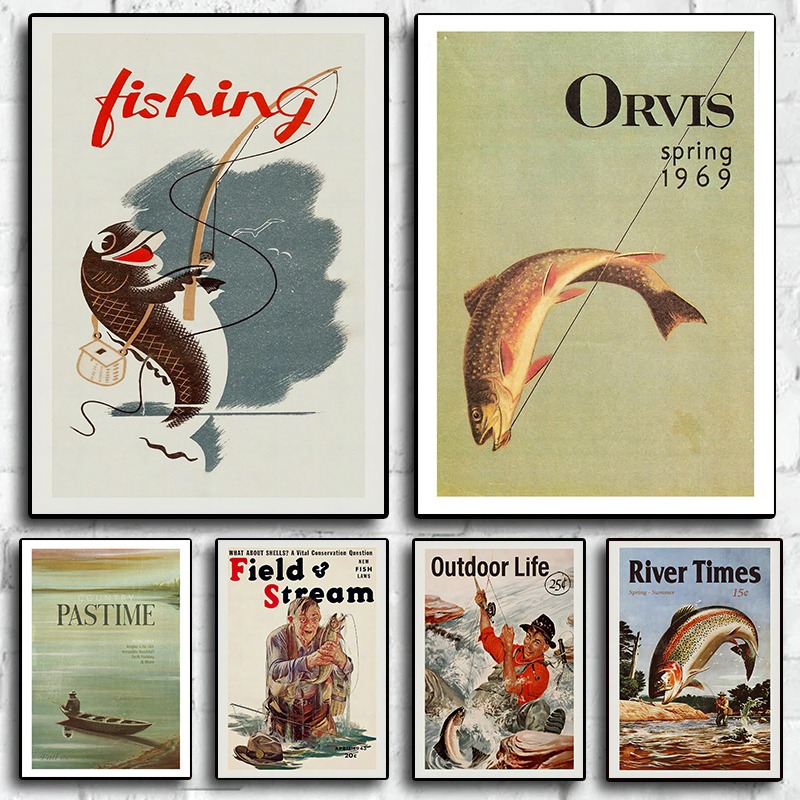 Vintage Fly Fishing Canvas Pri - Outdoor Hunting Paintings ulasan dan harga