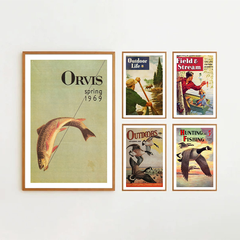 Vintage Colorful Fishing Poste - Outdoor Hunting Paintings ulasan dan harga