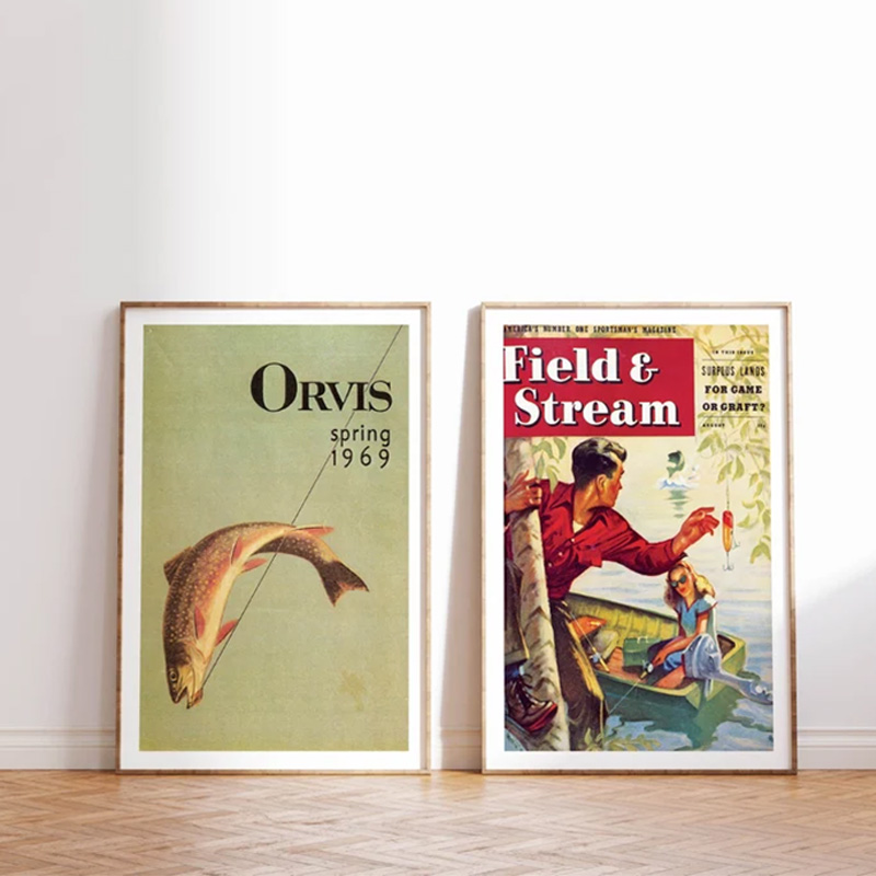 Vintage Colorful Fishing Poste - Outdoor Hunting Paintings ulasan dan harga
