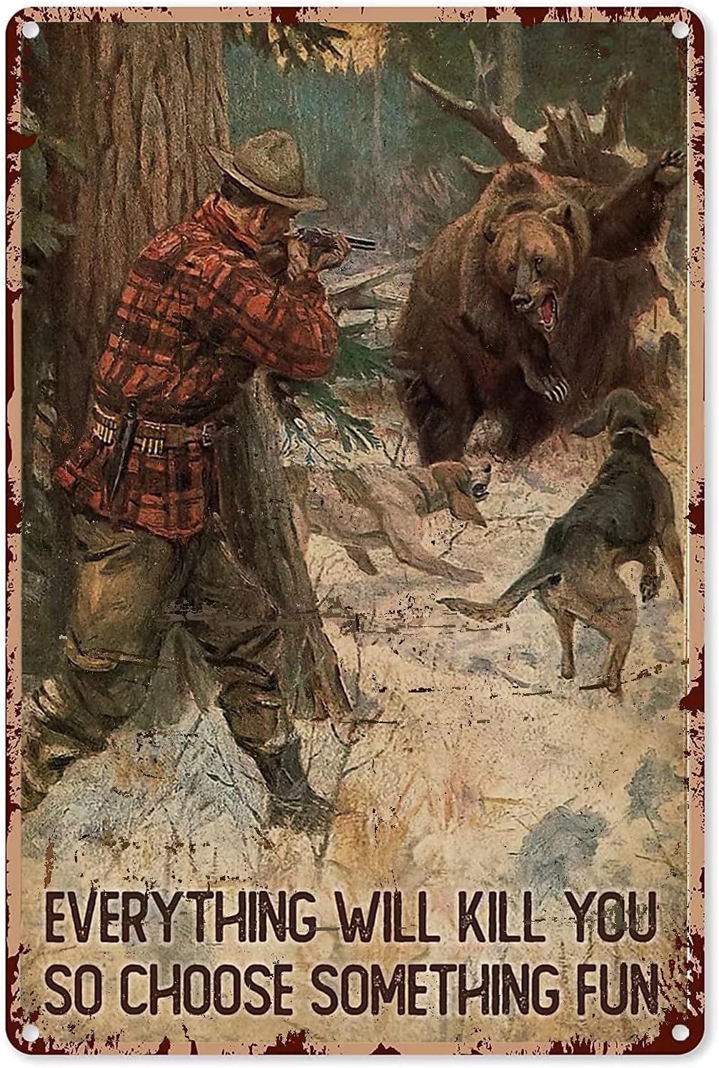 Hunting Bear Metal Tin Sign,Ev - Outdoor Hunting Paintings ulasan dan harga