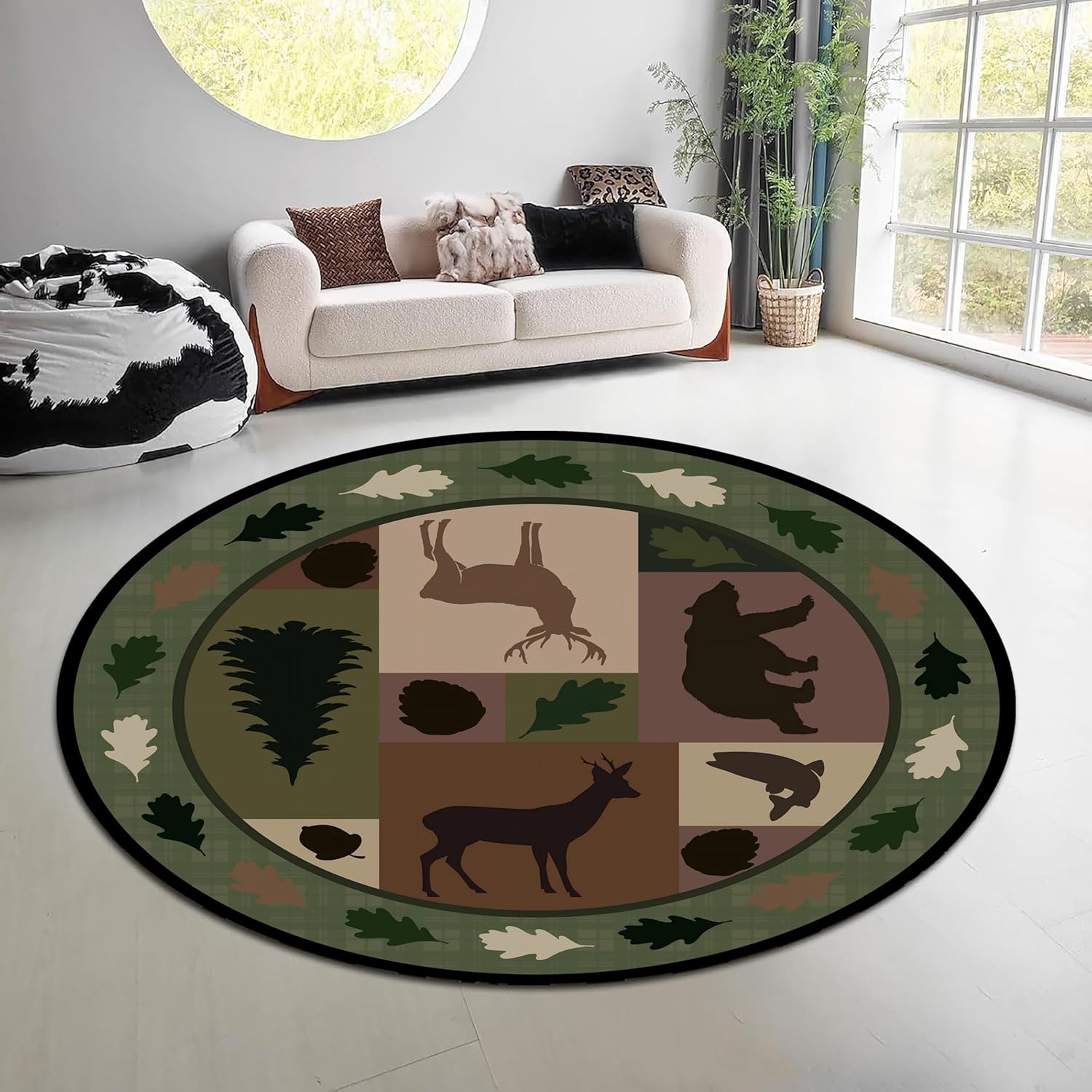 Vintage Nature Forest Round Ru - Hunting Outdoor Rug ulasan dan harga